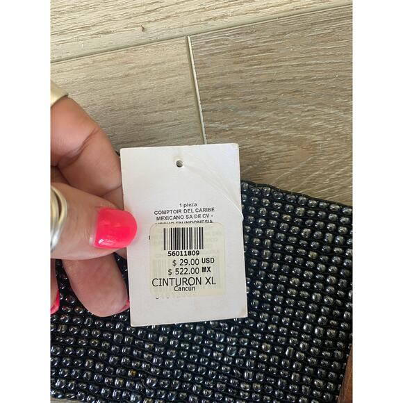 Women’s Silver Beaded Stretch Comfort 2 Piece Wooden Brown Buckle Belt XL - Picture 4 of 7